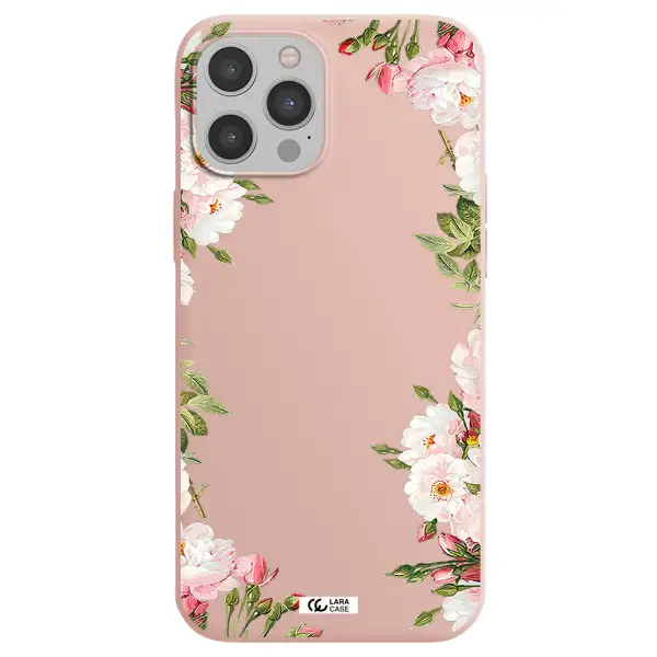 Watercolor Floral Frame Apple iPhone 12 pro Silicone pastel pink Case