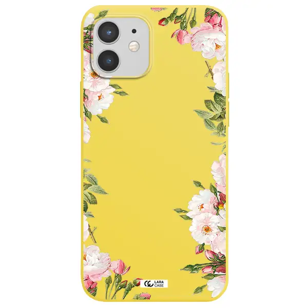 Watercolor Floral Frame Apple iPhone 12 Silicone canary yellow Case