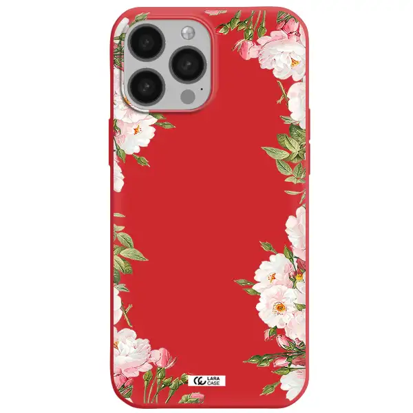 Watercolor Floral Frame Apple iPhone 13 Pro Max Silicone Imperial Red Case