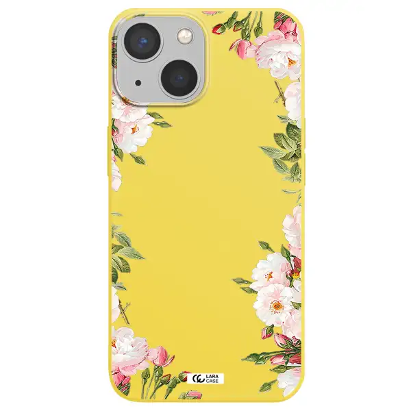 Watercolor Floral Frame Apple iPhone 13 Silicone canary yellow Case