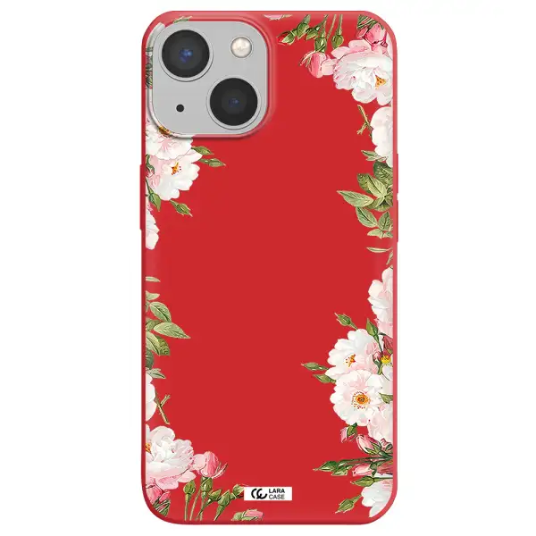 Watercolor Floral Frame Apple iPhone 13 Silicone Imperial Red Case