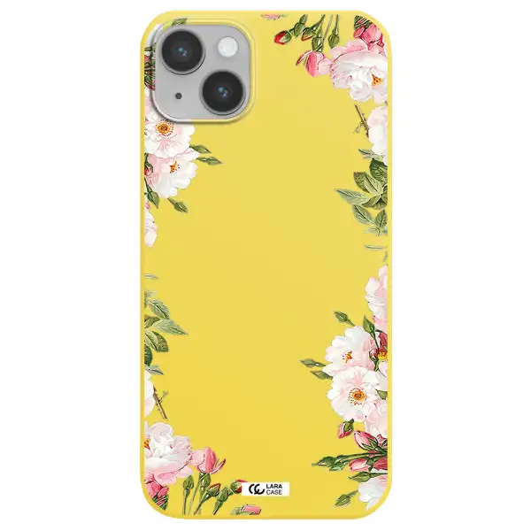 Watercolor Floral Frame Apple iPhone 14 plus Silicone canary yellow Case