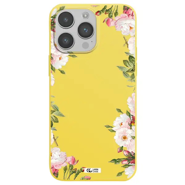 Watercolor Floral Frame Apple iPhone 14 pro max Silicone canary yellow Case