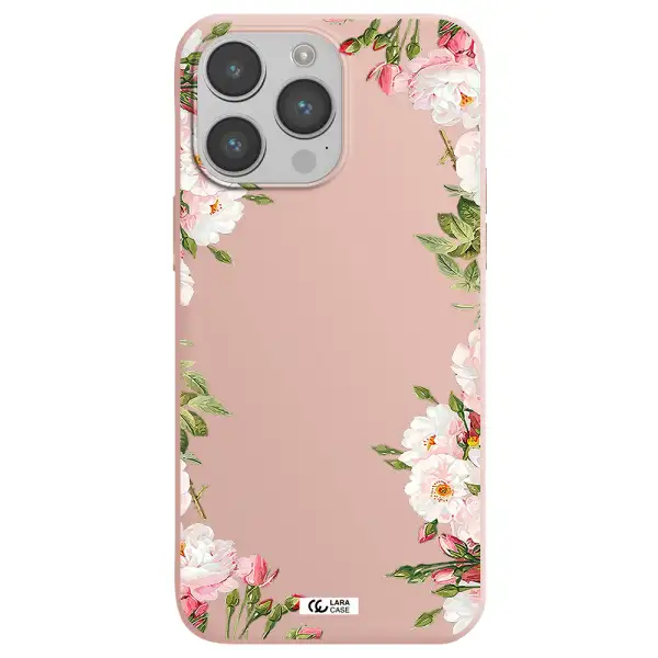 Watercolor Floral Frame Apple iPhone 14 pro max Silicone pastel pink Case