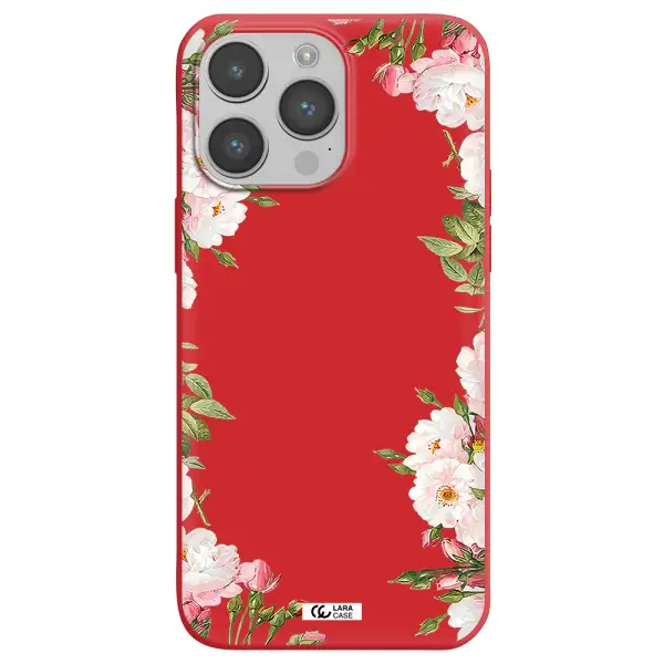 Watercolor Floral Frame Apple iPhone 14 pro Silicone Imperial Red Case