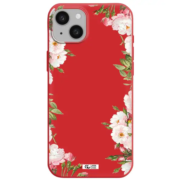 Watercolor Floral Frame Apple iphone 15 plus Silicone Imperial Red Case
