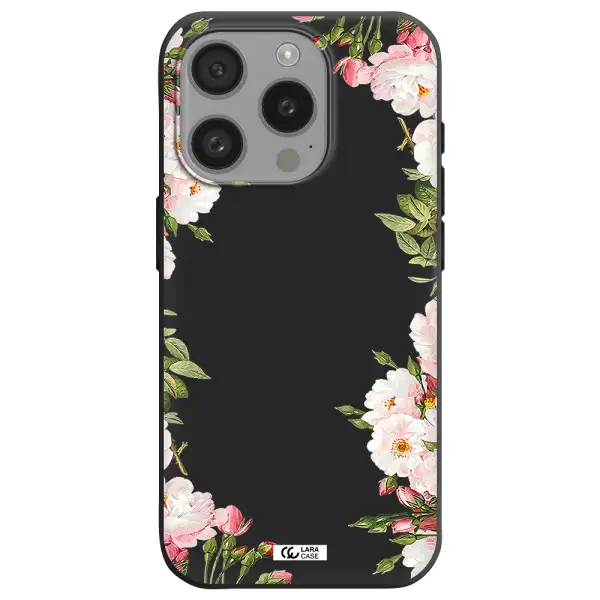 Watercolor Floral Frame Apple Iphone 15 Pro Silicone Black Case