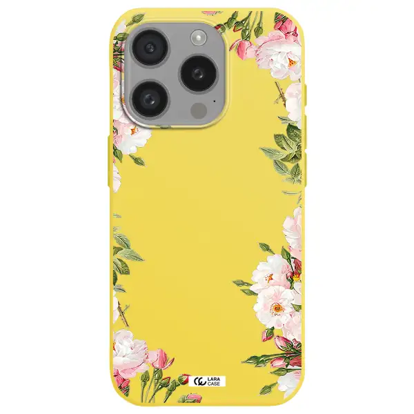 Watercolor Floral Frame Apple Iphone 15 Pro Silicone Canary Yellow Case