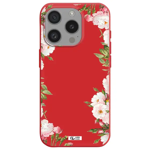 Watercolor Floral Frame Apple Iphone 15 Pro Silicone Imperial Red Case