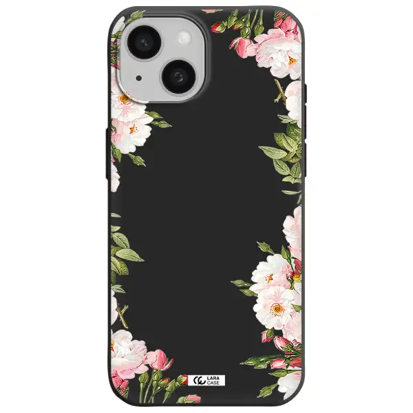 Watercolor Floral Frame Apple iPhone 15 Silicone black Case