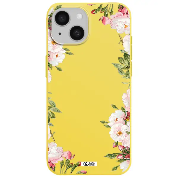 Watercolor Floral Frame Apple iPhone 15 Silicone canary yellow Case