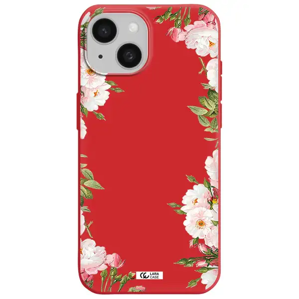 Watercolor Floral Frame Apple Iphone 15 Silicone Imperial Red Case