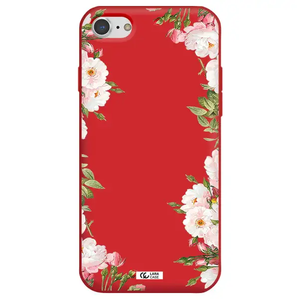 Watercolor Floral Frame Apple iPhone 7 Silicone Imperial Red Case
