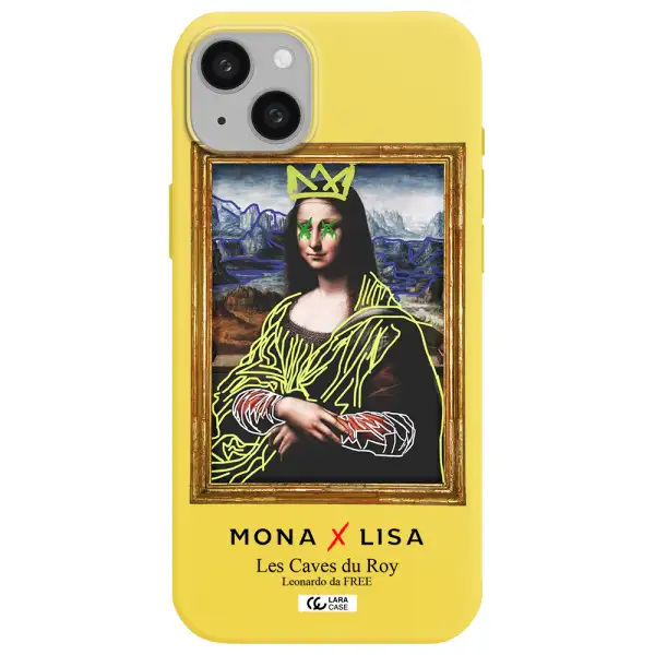 Monalisa Pop Art Apple iphone 15 plus Silicone canary yellow Case