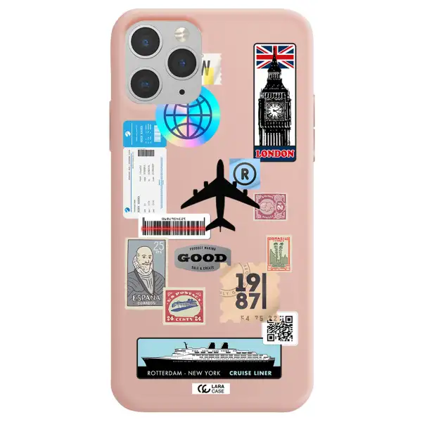 Stamp Stickers Apple iPhone 11 pro max Silicone pastel pink Case