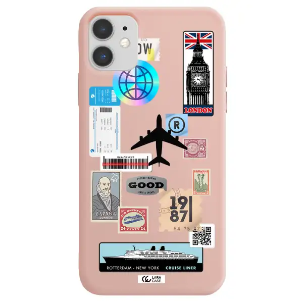 Stamp Stickers Apple iPhone 11 Silicone pastel pink Case