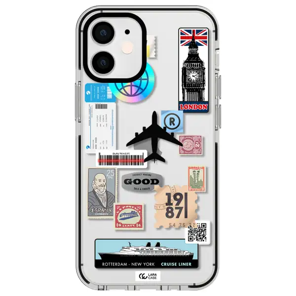 Stamp Stickers Apple iPhone 12 mini impact black border Case