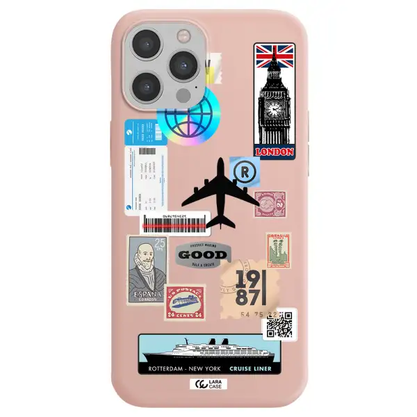 Stamp Stickers Apple iPhone 12 pro max Silicone pastel pink Case