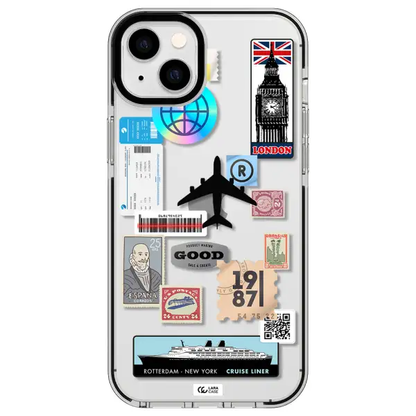 Stamp Stickers Apple iPhone 14 plus impact black border Case
