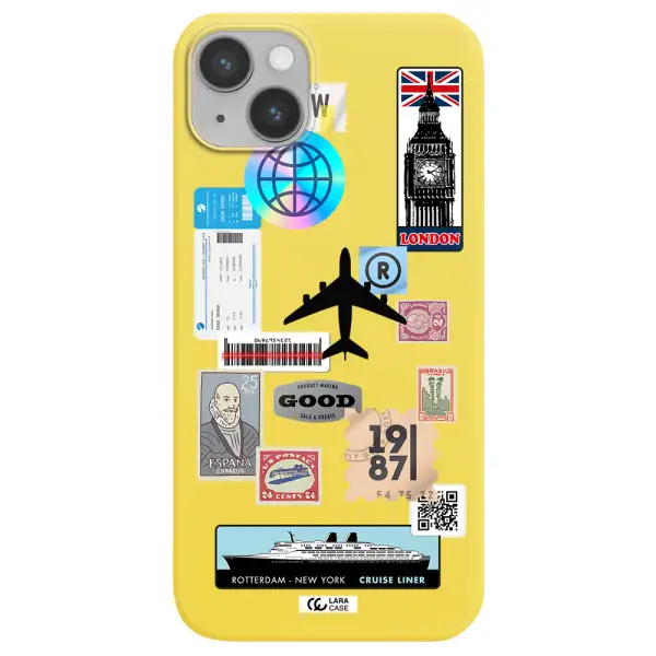 Stamp Stickers Apple iPhone 14 plus Silicone canary yellow Case