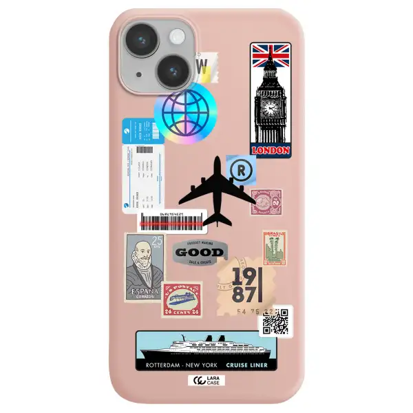 Stamp Stickers Apple iPhone 14 plus Silicone pastel pink Case