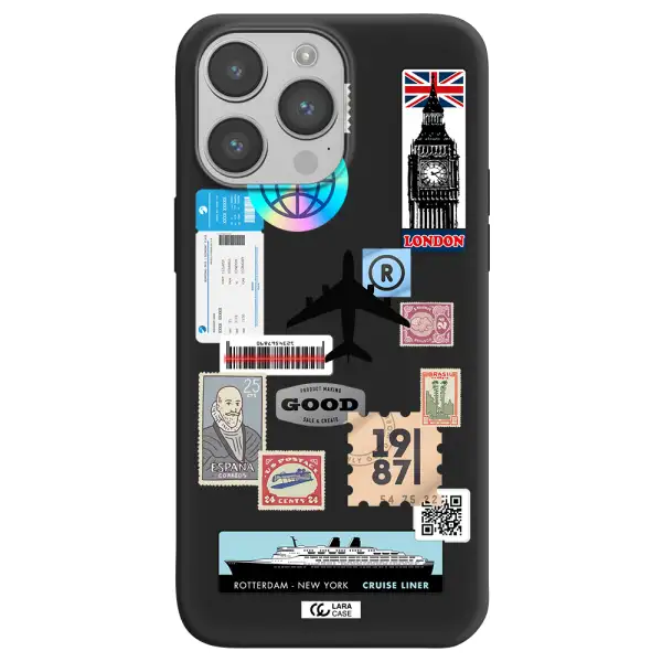 Stamp Stickers Apple iPhone 14 pro Silicone black Case