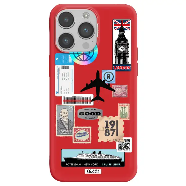 Stamp Stickers Apple iPhone 14 pro Silicone Imperial Red Case