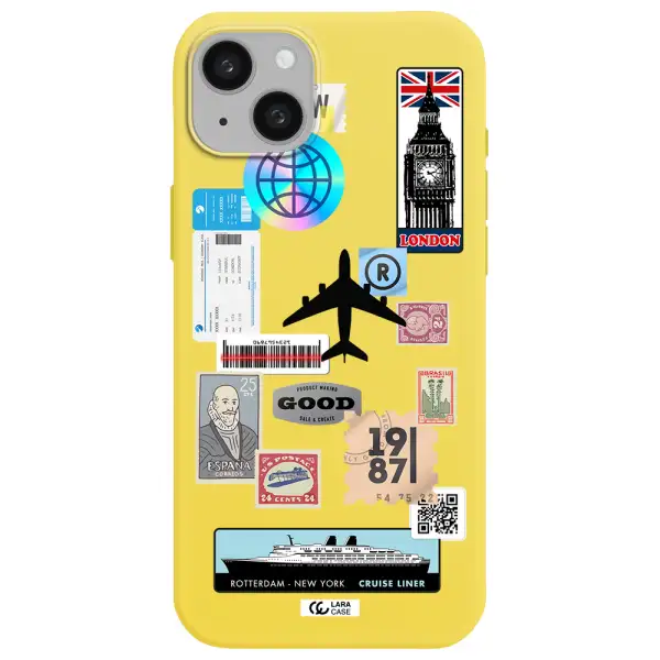 Stamp Stickers Apple iphone 15 plus Silicone canary yellow Case