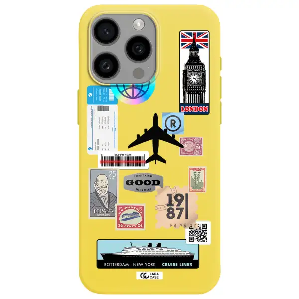 Stamp Stickers Apple Iphone 15 Pro max Silicone canary yellow Case