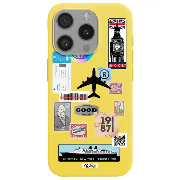 Stamp Stickers Apple Iphone 15 Pro Silicone Canary Yellow Case