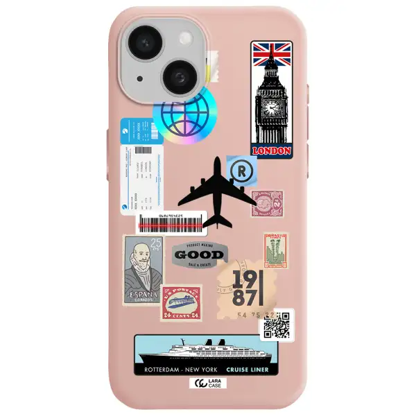 Stamp Stickers Apple Iphone 15 Silicone Pastel Pink Case