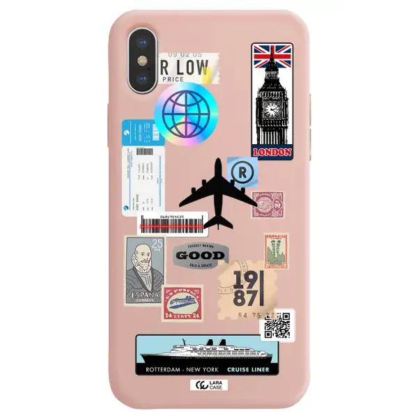 Stamp Stickers Apple iPhone X Silicone pastel pink Case