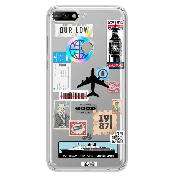 Stamp Stickers Huawei Y7 2018 Clear TPU Case