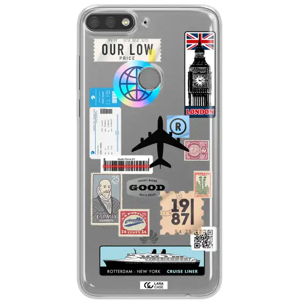 Stamp Stickers Huawei Y7 Prime 2018 Clear TPU Case