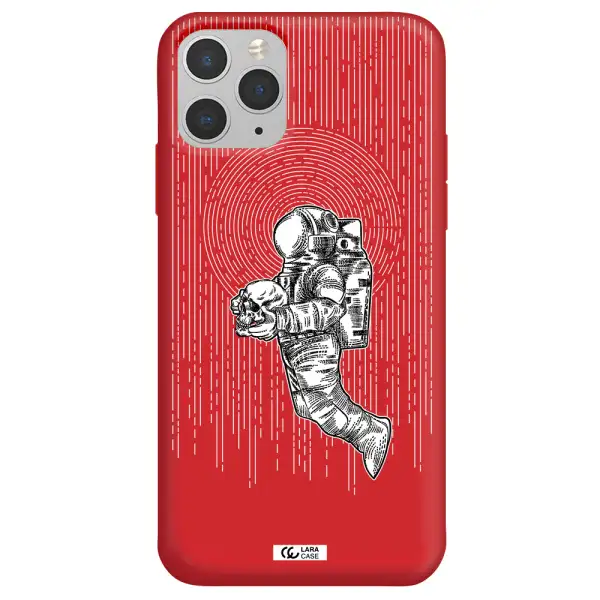 Astronaut Holding A Skull Apple iPhone 11 pro Silicone Imperial Red Case