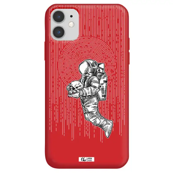 Astronaut Holding A Skull Apple iPhone 11 Silicone Imperial Red Case