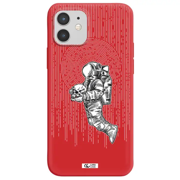 Astronaut Holding A Skull Apple iPhone 12 mini Silicone Imperial Red Case