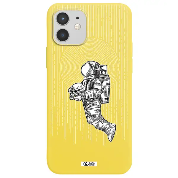 Astronaut Holding A Skull Apple iPhone 12 Silicone canary yellow Case