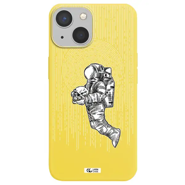 Astronaut Holding A Skull Apple iPhone 13 mini Silicone canary yellow Case