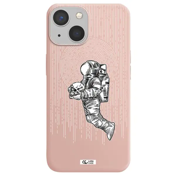 Astronaut Holding A Skull Apple iPhone 13 Silicone pastel pink Case