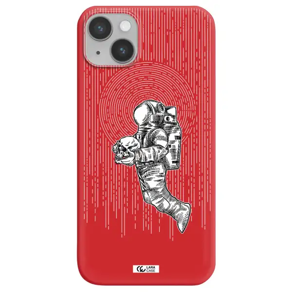 Astronaut Holding A Skull Apple iPhone 14 plus Silicone Imperial Red Case