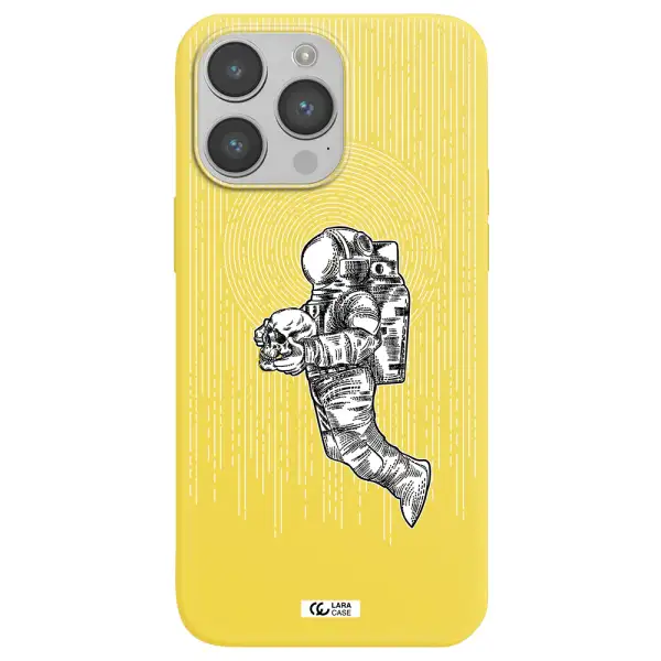 Astronaut Holding A Skull Apple iPhone 14 pro max Silicone canary yellow Case