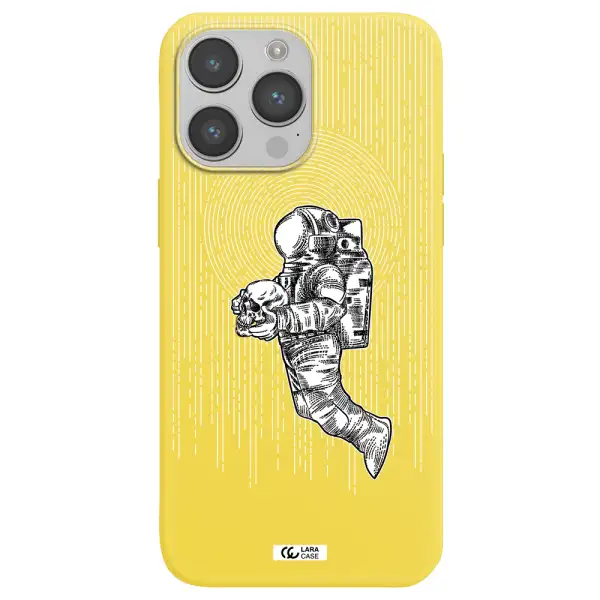 Astronaut Holding A Skull Apple iPhone 14 pro Silicone canary yellow Case