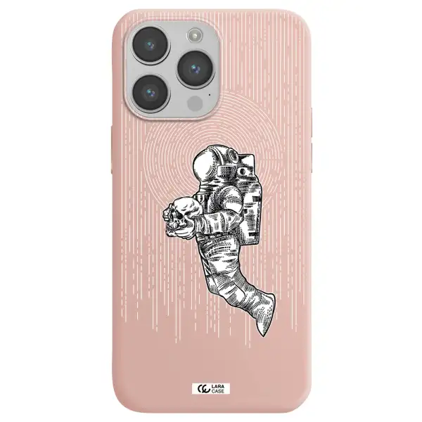 Astronaut Holding A Skull Apple iPhone 14 pro Silicone pastel pink Case