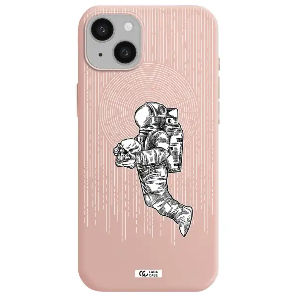 Astronaut Holding A Skull Apple iphone 15 plus Silicone pastel pink Case