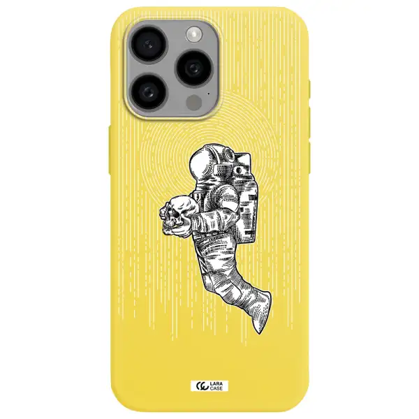 Astronaut Holding A Skull Apple Iphone 15 Pro max Silicone canary yellow Case