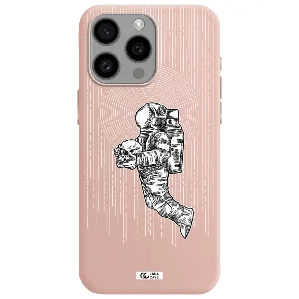 Astronaut Holding A Skull Apple Iphone 15 Pro max Silicone pastel pink Case