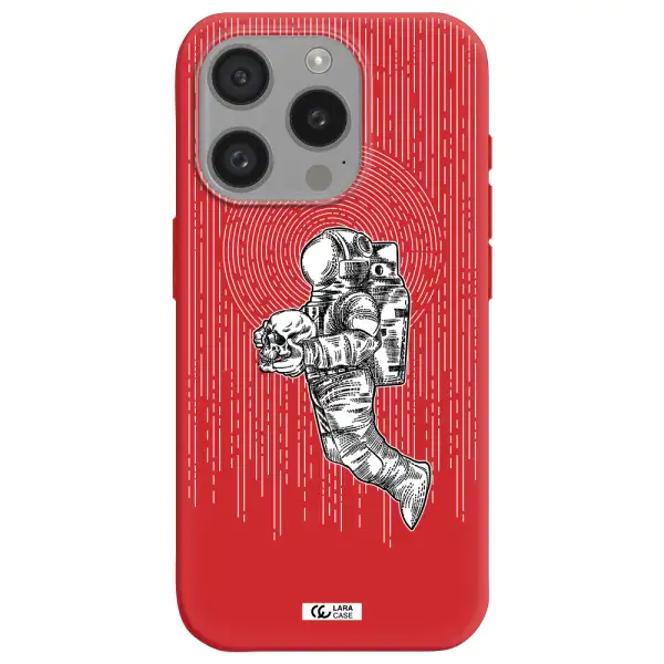 Astronaut Holding A Skull Apple Iphone 15 Pro Silicone Imperial Red Case