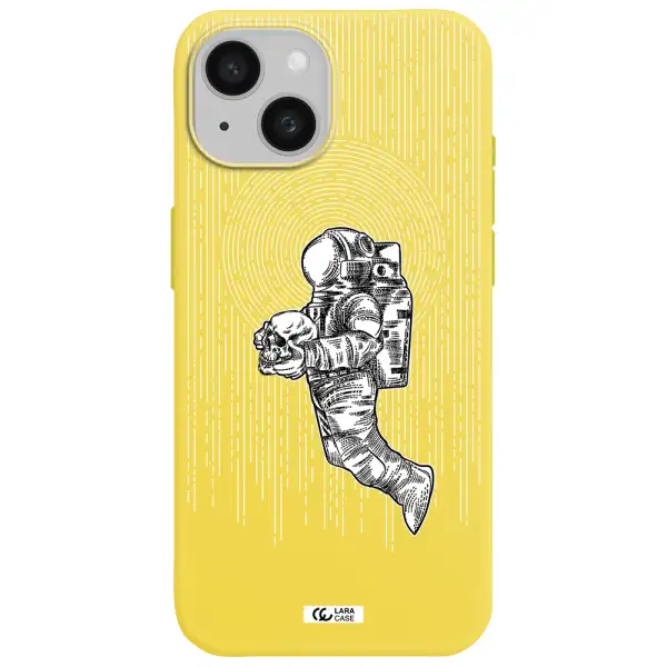 Astronaut Holding A Skull Apple iPhone 15 Silicone canary yellow Case