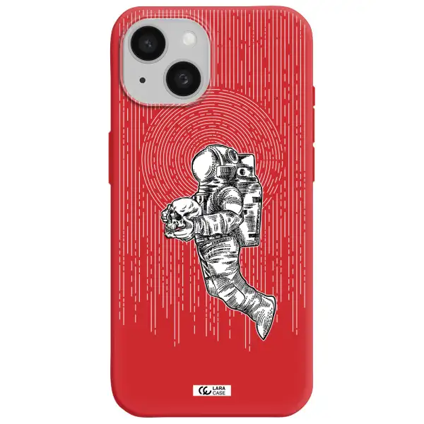 Astronaut Holding A Skull Apple Iphone 15 Silicone Imperial Red Case